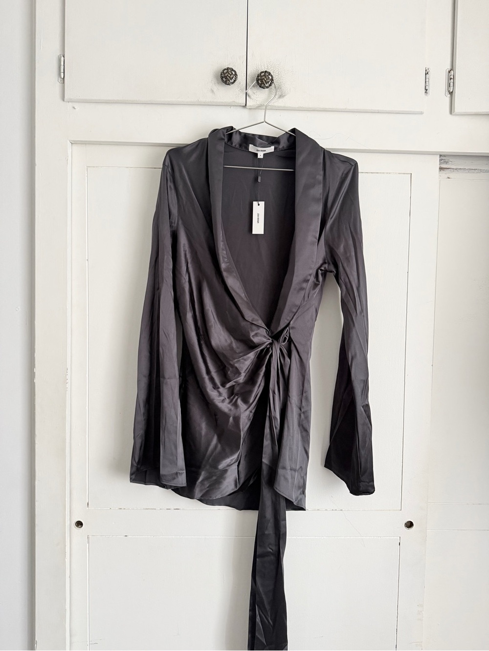 Joah Brown Silk Wrap Blazer  - Iron